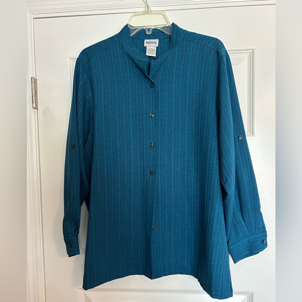 BonWorth Blue Casual Button Down Shirt with Textured‎ Fabric